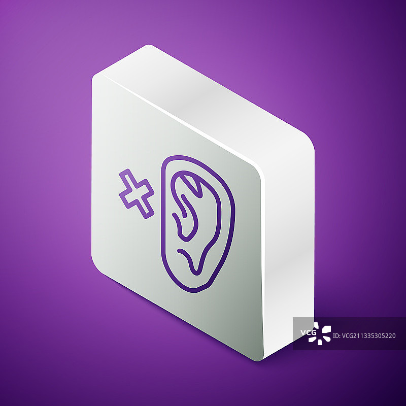 等距线耳聋图标孤立在紫色图片素材