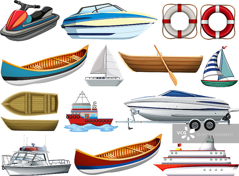 设置不同种类的船和船隔离图片素材