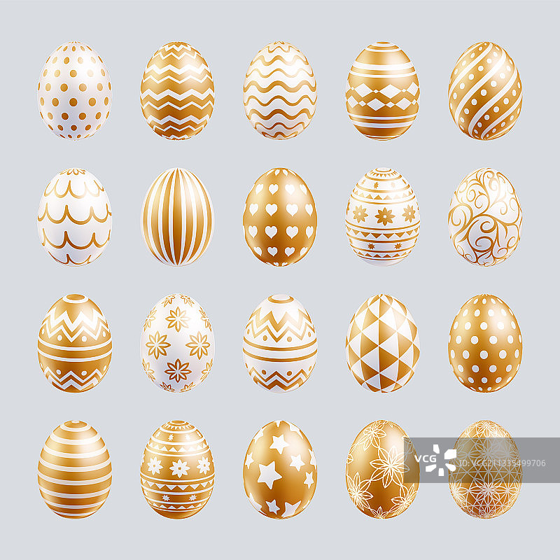 复活节彩蛋集金色与花纹纹理图片素材