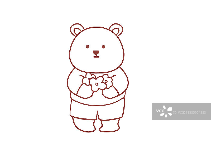 手绘动物卡通抱花的小熊简笔画图片素材