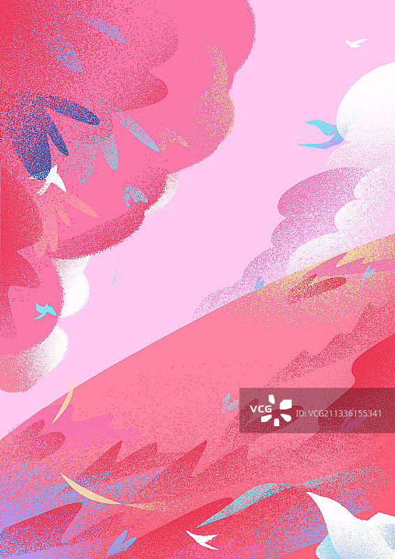 七夕情人节粉红色树扁平噪点背景插画图片素材