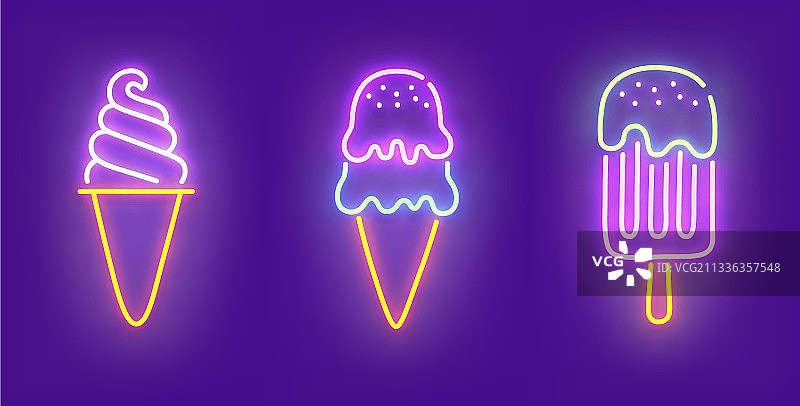 冰淇淋霓虹灯图标明亮的招牌灯图片素材