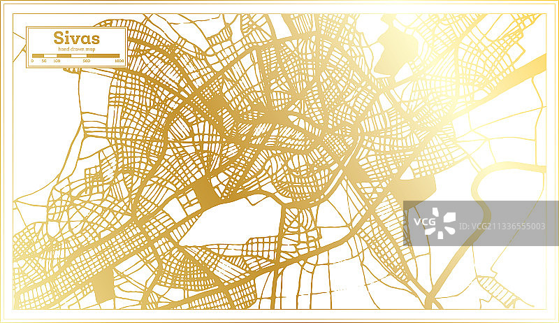 西瓦斯土耳其城市地图在复古风格的金色图片素材