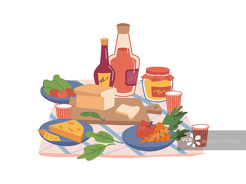 餐巾和野餐食品，水果，蔬菜，零食图片素材