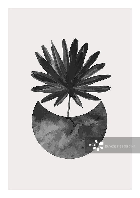 抽象几何水彩纹理棕榈叶图片素材