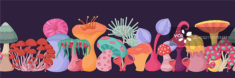 幻想异形蘑菇无缝边界梦幻图片素材