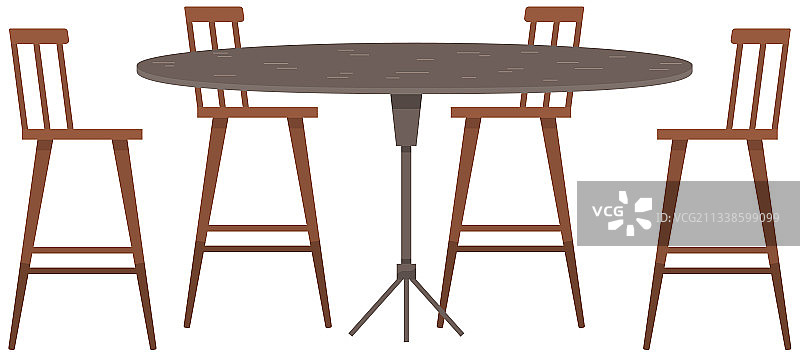 圆桌木桌和四把椅子厨房或图片素材