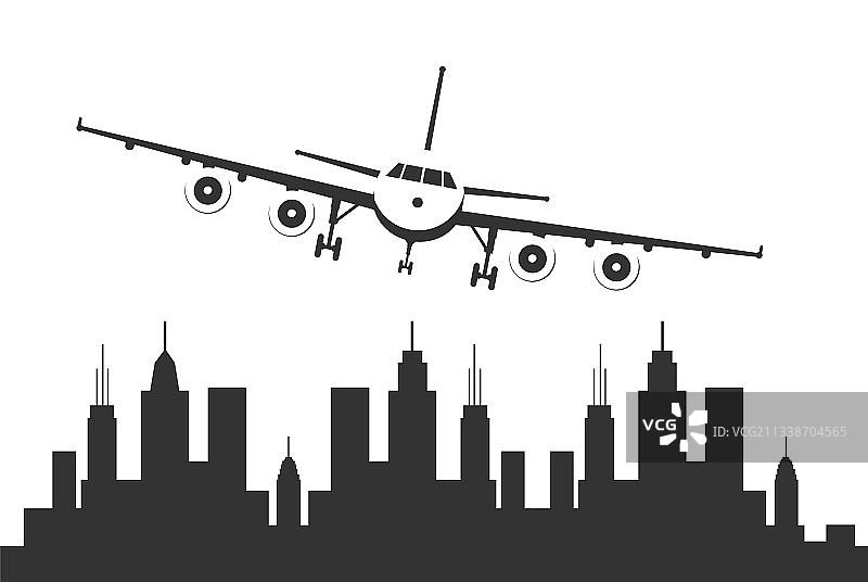 飞机在城市上空飞行图片素材