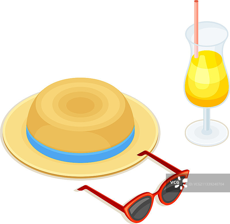 草帽太阳镜和清爽的鸡尾酒图片素材