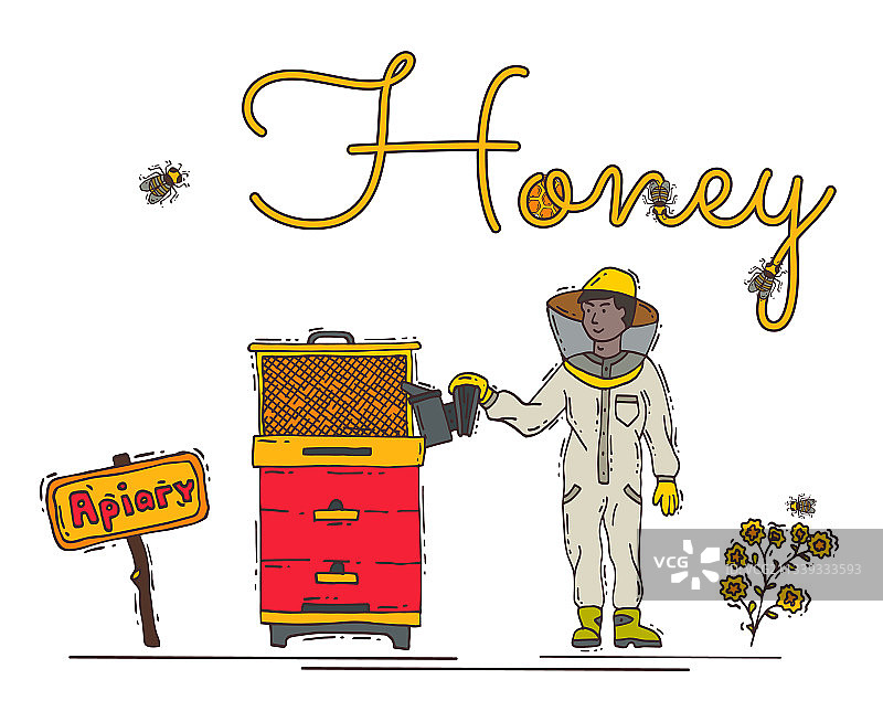 养蜂人在养蜂场采蜜图片素材