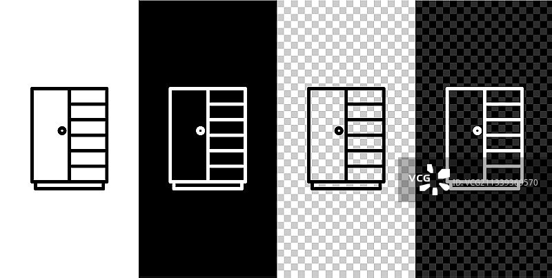 设置线衣柜图标孤立的黑色和白色图片素材