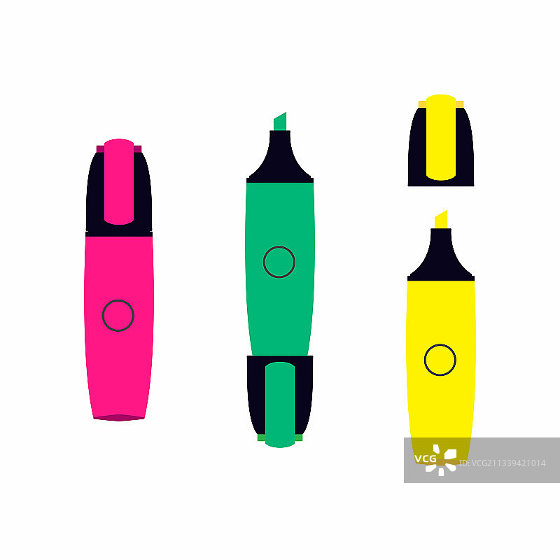 荧光笔设置绿色，粉红色，黄色的荧光笔图片素材