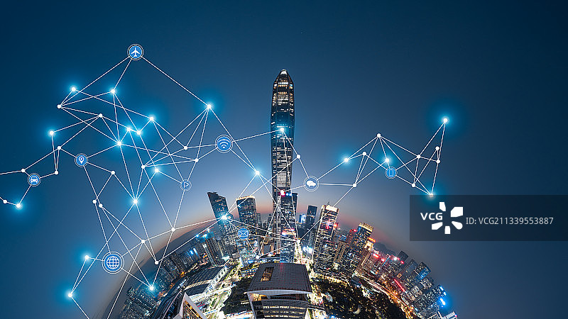 深圳城市夜景和大数据智慧城市概念图片素材