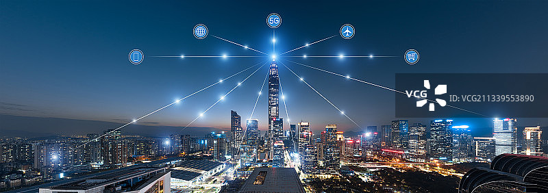深圳城市夜景和大数据智慧城市概念图片素材