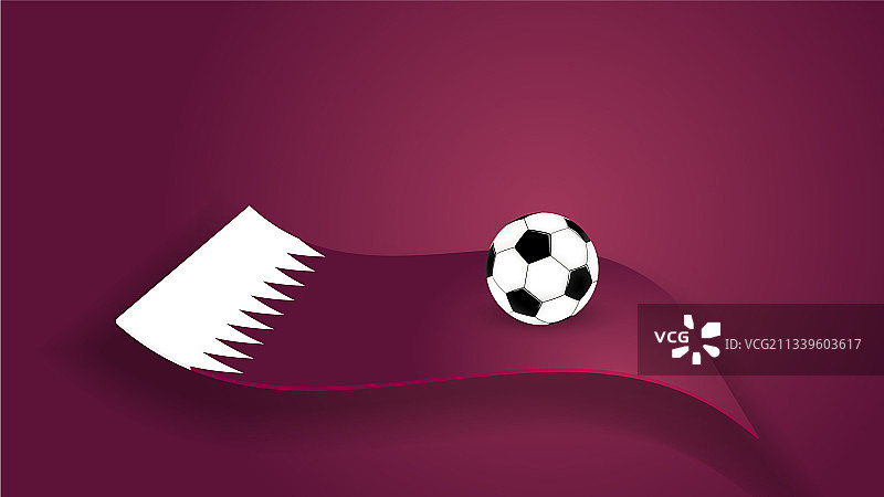 带有深红色足球的卡塔尔国旗图片素材
