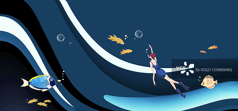 卡通水下游泳抽象背景图片素材