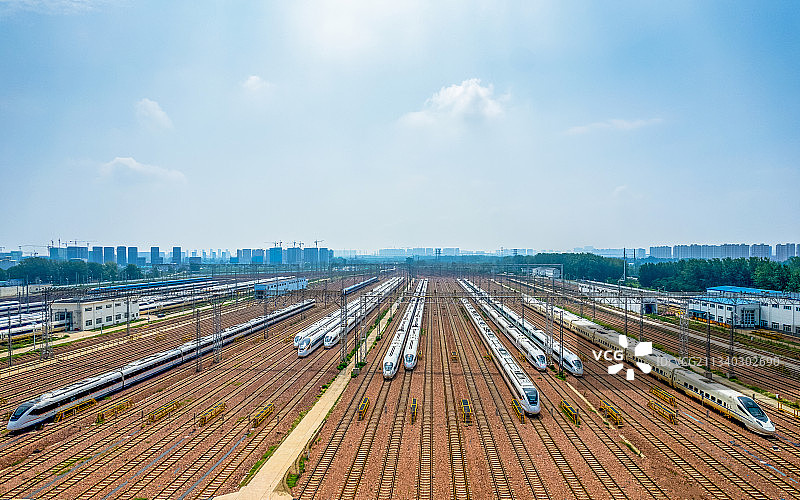 航拍中国河南郑州高铁动车段停车场图片素材