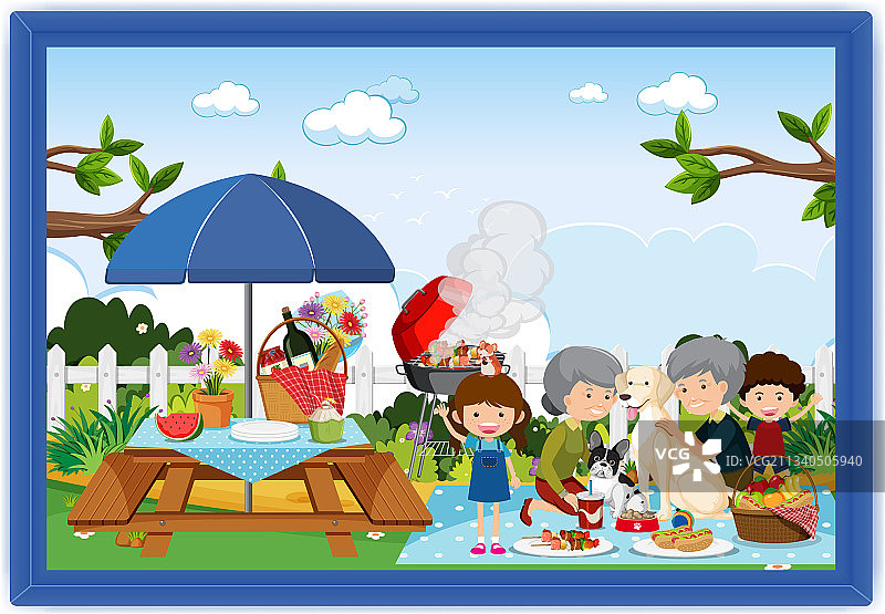 欢乐家庭野餐户外场景相框图片素材