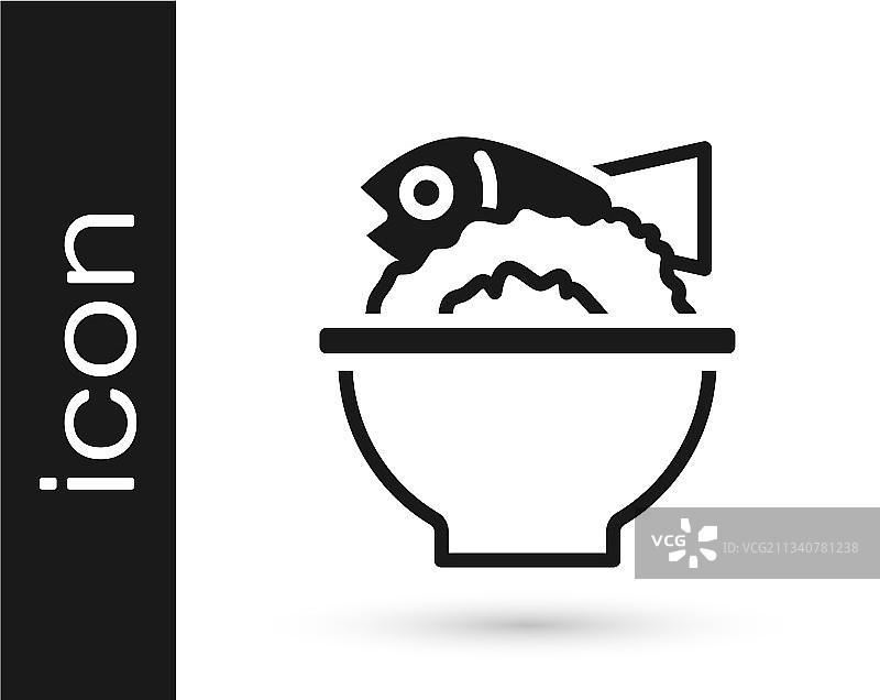 黑色的碗上的鱼图标孤立在白色图片素材