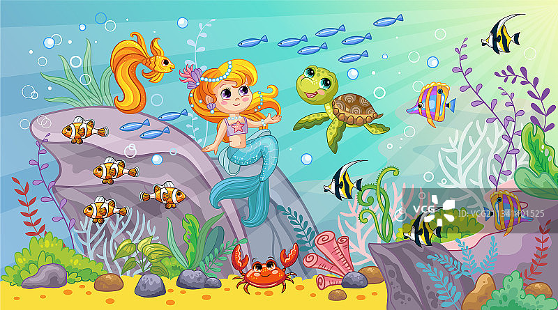 海洋世界野生动物背景与美人鱼图片素材
