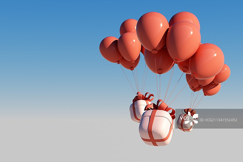 3d渲染的气球和礼盒图片素材