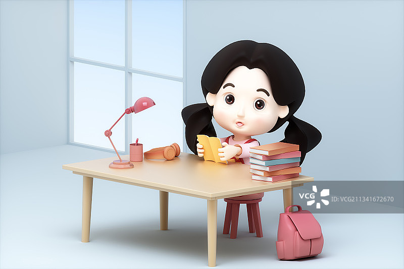 3D渲染的可爱卡通小女孩图片素材