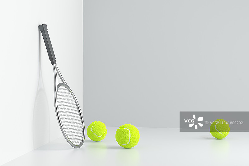 3D渲染的网球和网球拍图片素材