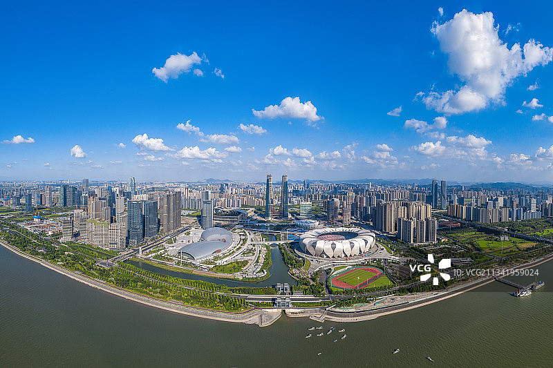 杭州奥体中心白昼全景航拍图片素材