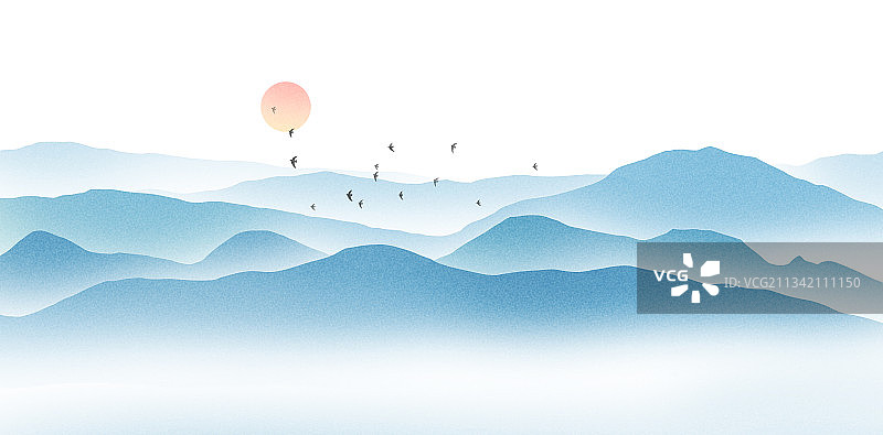 新中式山水风景插画图片素材