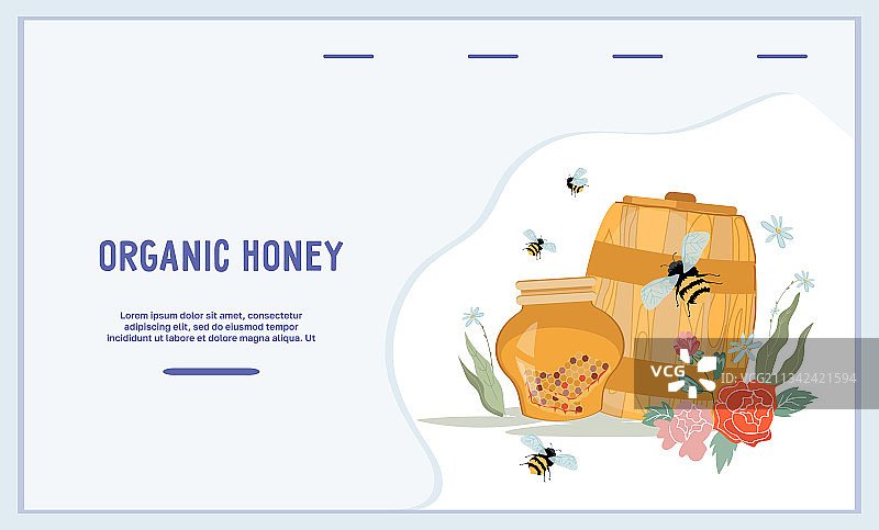 有机蜂蜜网站横幅模板与桶图片素材