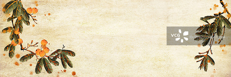 中国风金色边水墨传统华丽装饰奢靡风牛皮纸背景插图琵琶树图片素材