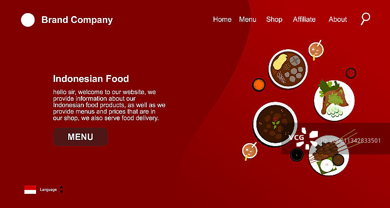 印尼美食登陆页面平面UI设计图片素材