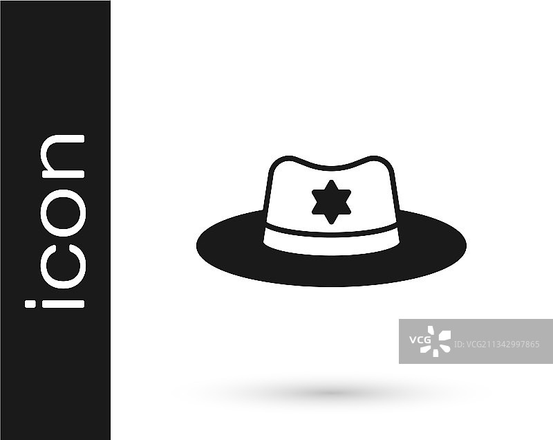 黑色警长帽与徽章图标孤立图片素材