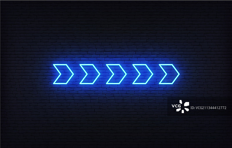 霓虹灯箭头标志设置蓝色发光的霓虹灯箭头图片素材