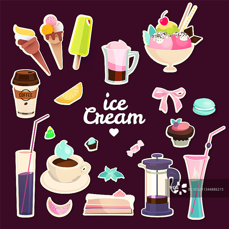 甜品咖啡店，点心，咖啡和冰淇淋图片素材