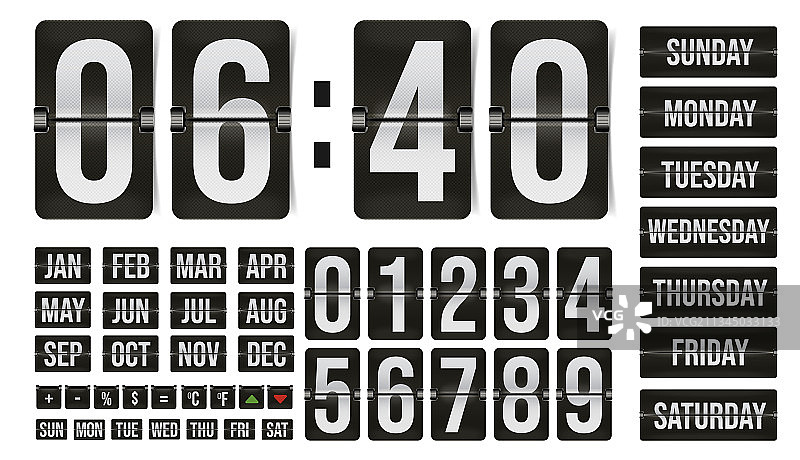 翻转时钟和日历与数字月和图片素材