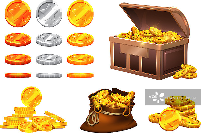金银币，木箱钱币，宝物图片素材