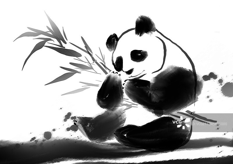 中国风创意水墨大熊猫插画设计元素图片素材