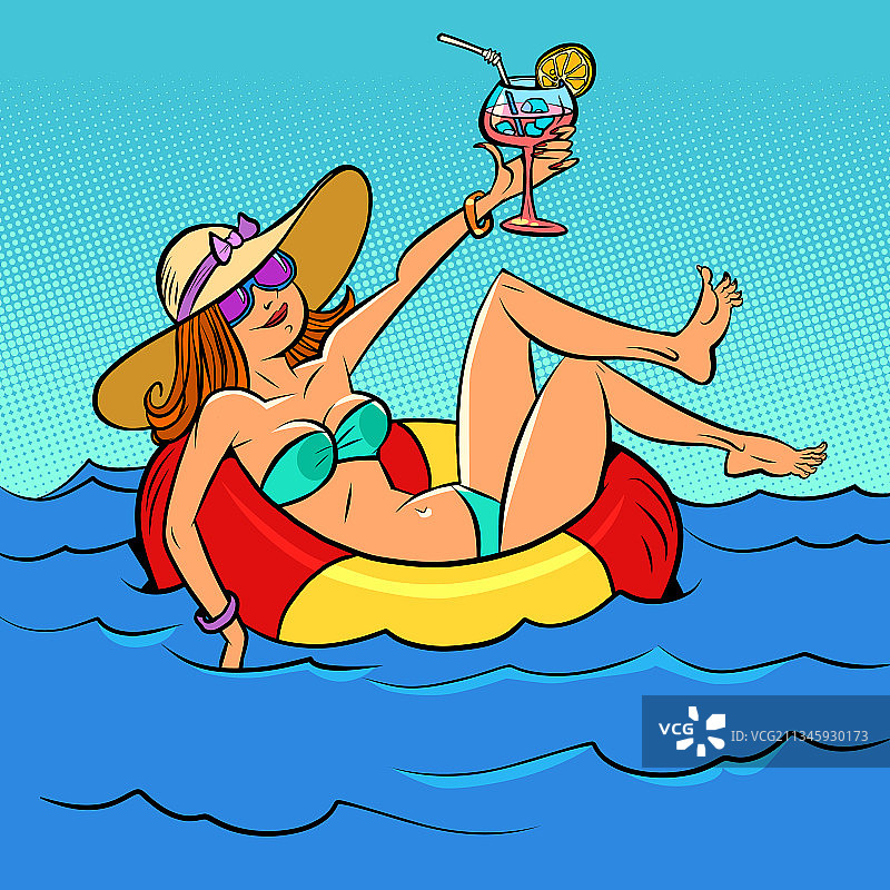 一个女人躺在一个充气艇里图片素材