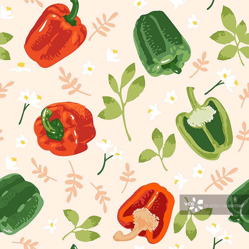 绿色和红色辣椒的无缝图案图片素材