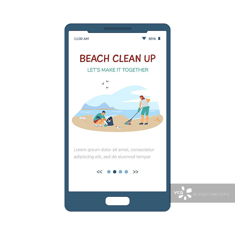 海滩清理活动推广页面的移动应用图片素材