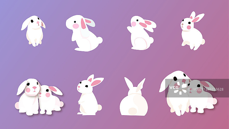 各种形态的白兔矢量插画图片素材