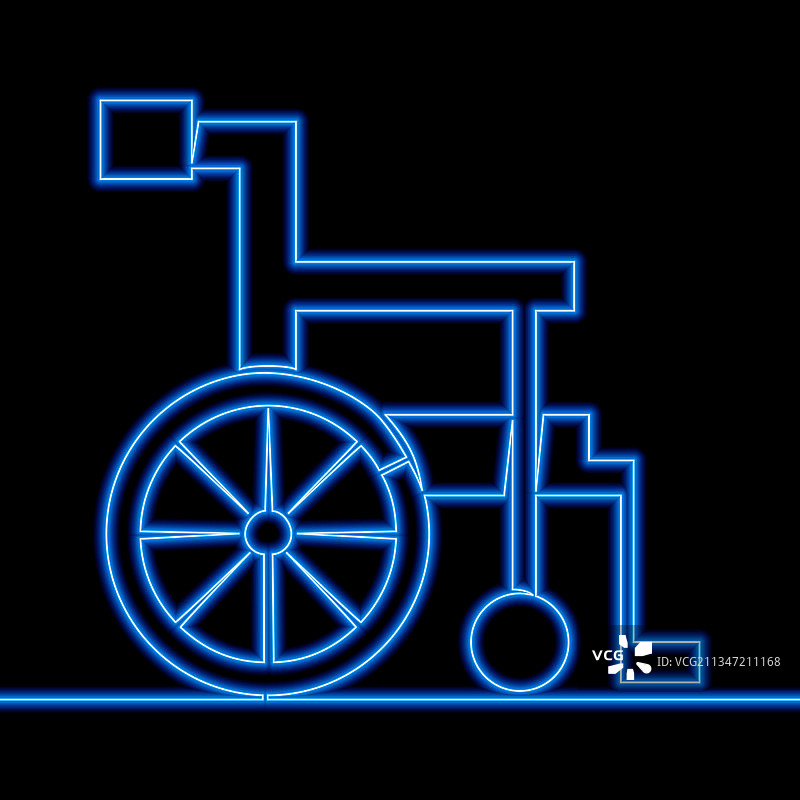 连续线艺术轮椅霓虹灯图标的概念图片素材