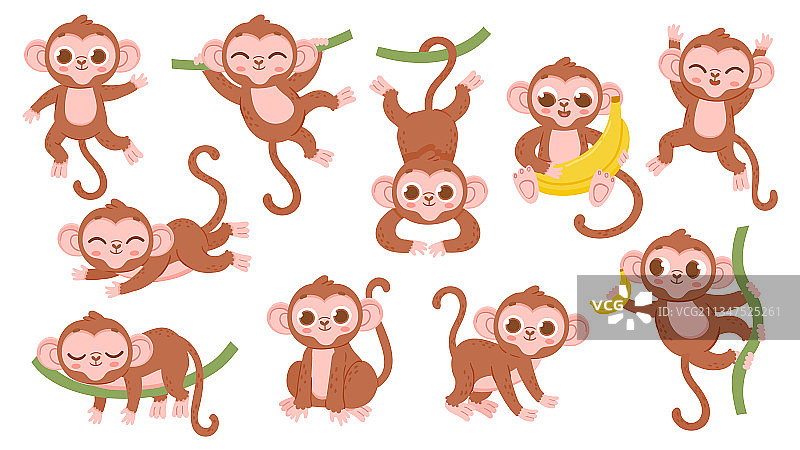 可爱的卡通丛林小猴子人物造型图片素材