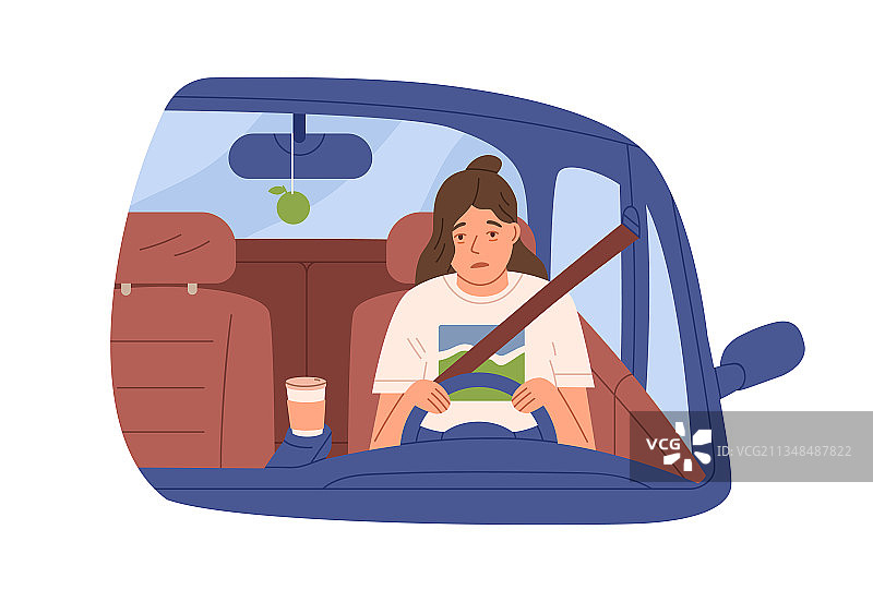 困倦的女人在车里打瞌睡图片素材