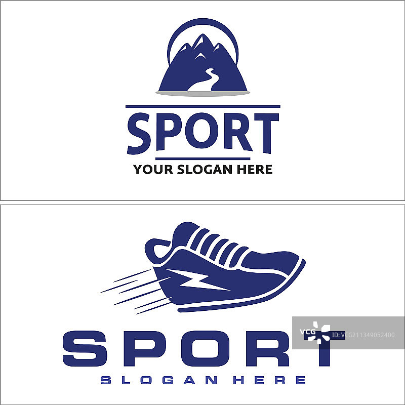运动跑步与山和鞋的标志设计图片素材