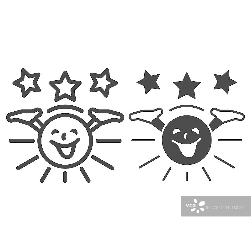 微笑的太阳用手和星星行而实图片素材
