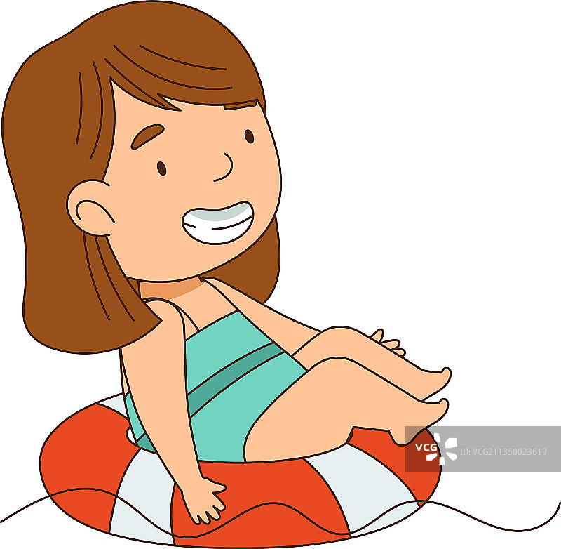 小女孩坐在橡皮圈上游泳图片素材