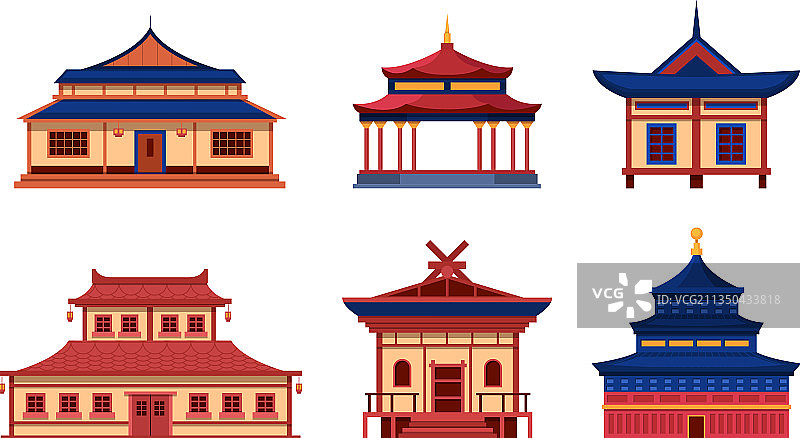 一套中国传统的庙宇和房屋图片素材