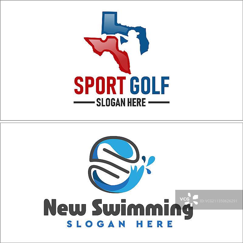 高尔夫运动和水花游泳标志设计图片素材